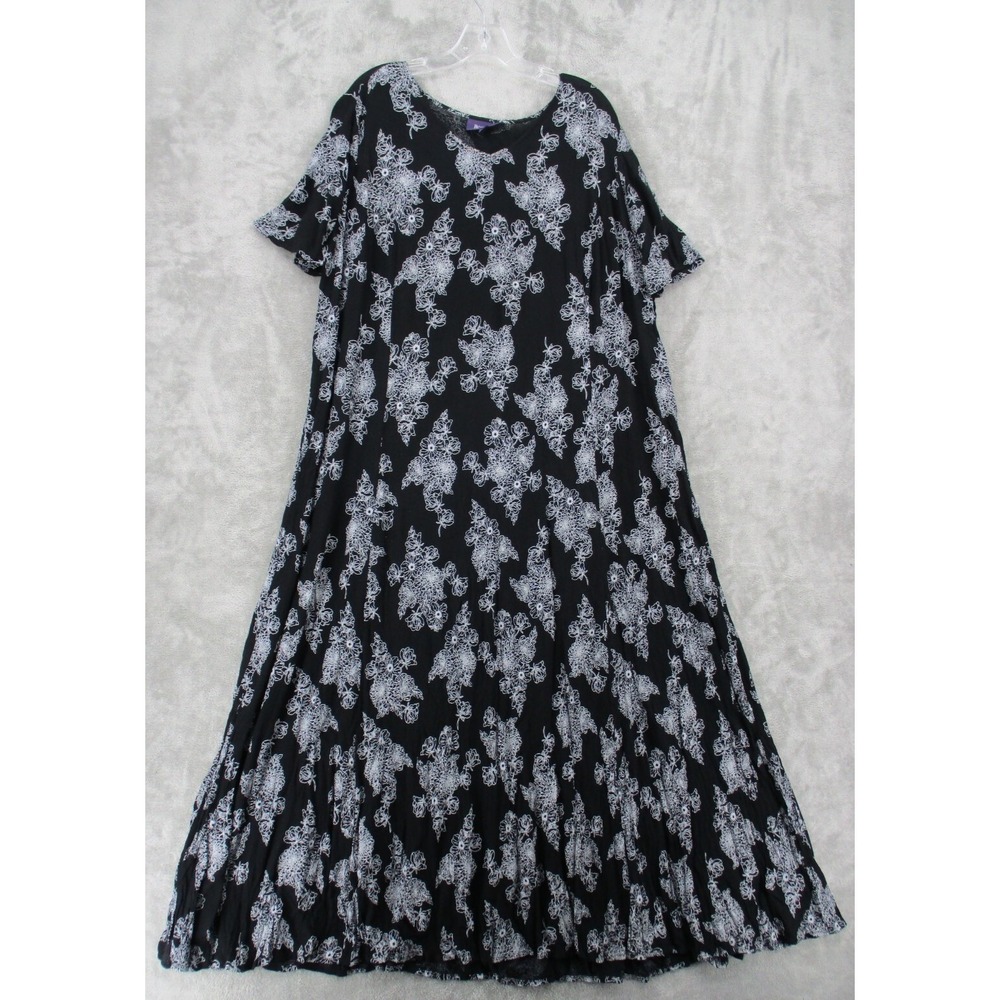 Roamans Dress Womens Size 18 20 Maxi Floral Modest Boho Gauzy Floral Black Lined